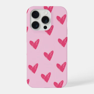かわいいピンクの手描きハート柄アイフォン iPhone 15 PROケース