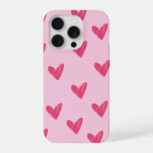 かわいいピンクの手描きハート柄アイフォン iPhoneケース (裏面)