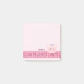 かわいいピンクの手描きリボンのクマ ポストイット (正面)