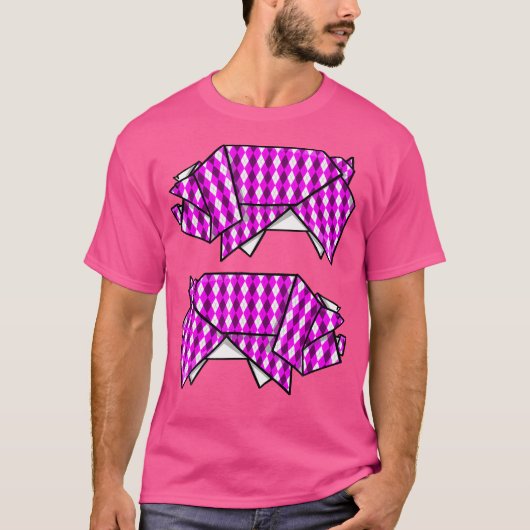 かわいいピンクの折り紙豚 Tシャツ (正面)