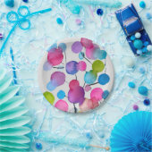 かわいいピンクの抽象芸術アートツリー ペーパープレート (パーティー)