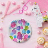 かわいいピンクの抽象芸術アートツリー ペーパープレート (パーティー)