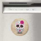 かわいいピンクの日の死んだ砂糖のスカルフクロウ粗 マグネット (インサイチュ (食洗機))