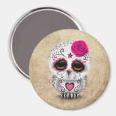 かわいいピンクの日の死んだ砂糖のスカルフクロウ粗 マグネット (正面/裏面)