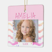 かわいいピンクの星と波ガーリー写真セラミックコーン セラミックオーナメント (左)