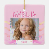 かわいいピンクの星と波ガーリー写真セラミックコーン セラミックオーナメント (裏面)