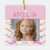 かわいいピンクの星と波ガーリー写真セラミックコーン セラミックオーナメント (正面)