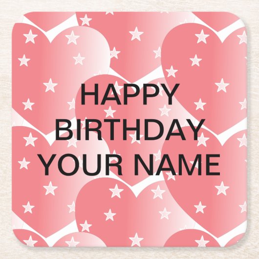 かわいいピンクの星型 スクエアペーパーコースター (正面)