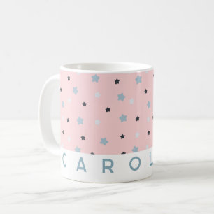 かわいいピンクの星柄パーソナライズネームマグ コーヒーマグカップ