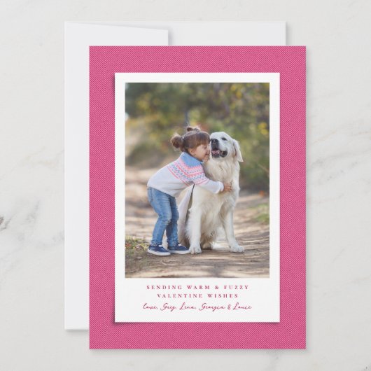 かわいいピンクの暖かいファジーなバレンタインデーのペットの写真 シーズンカード (正面)