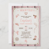 かわいいピンクの最初のロデオ赤ちゃん女の子1st誕生日 招待状 (正面)