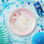 かわいいピンクの月の上に金ゴールド星ベビーシャワー ペーパープレート (パーティー)