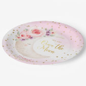 かわいいピンクの月の上に金ゴールド星ベビーシャワー ペーパープレート (アングル)