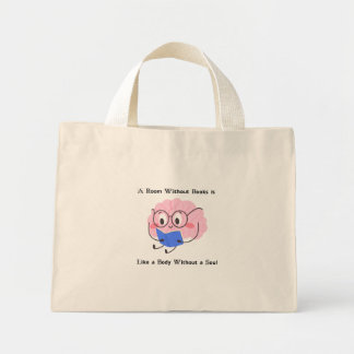 かわいいピンクの本の虫の読書イラストアート引用 ミニトートバッグ
