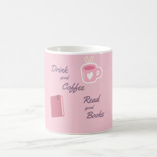かわいいピンクの本好きコーヒーカップ コーヒーマグカップ
