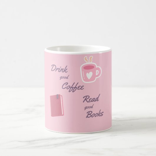 かわいいピンクの本好きコーヒーカップ コーヒーマグカップ (中央)