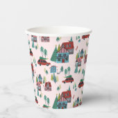 かわいいピンクの村のパターンクリスマス 紙コップ (正面)