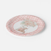 かわいいピンクの格子柄のバレンタインデー ペーパープレート (アングル)