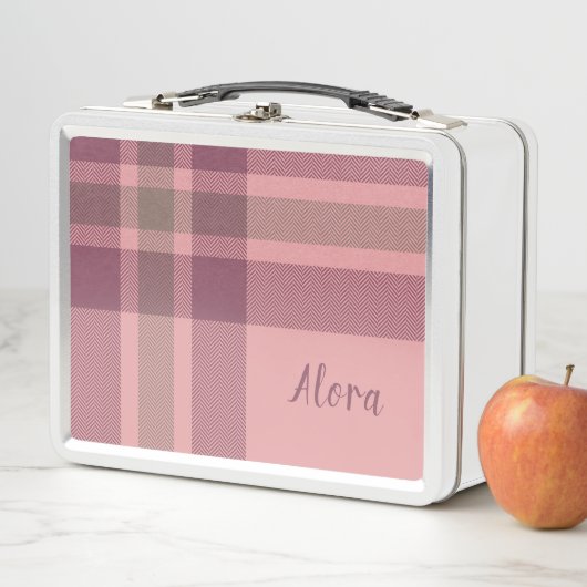 かわいいピンクの格子柄の子ども メタルランチボックス (インサイチュ)