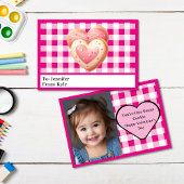 かわいいピンクの格子模様の写真教室バレンタイン カード