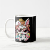 かわいいピンクの格子模様イースターバニー顔ウサギE コーヒーマグカップ (左)
