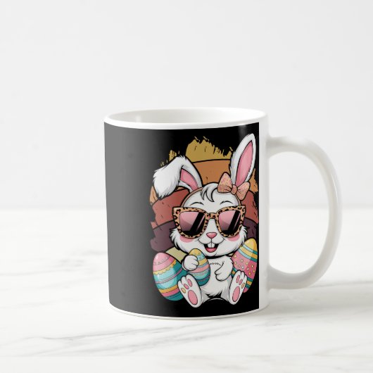 かわいいピンクの格子模様イースターバニー顔ウサギE コーヒーマグカップ (右)