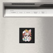 かわいいピンクの格子模様イースターバニー顔ウサギE マグネット (インサイチュ (食洗機))