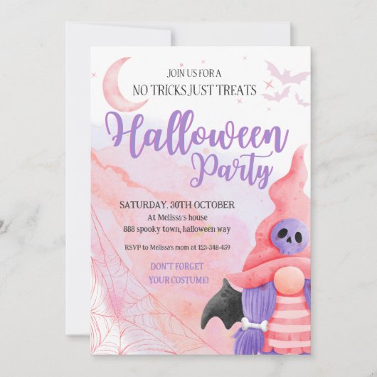 かわいいピンクの格言水色の子供たちハローウィンパーティ 招待状 (正面)