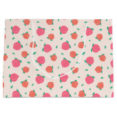 かわいいピンクの桃の柄 ラージペーパーバッグ (正面)