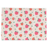 かわいいピンクの桃の柄 ラージペーパーバッグ (裏面)