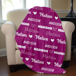 かわいいピンクの梅の繰り返し名パーソナライズされたガーリー フリースブランケット