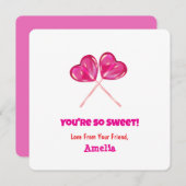 かわいいピンクの棒つきキャンデーハートバレンタインデーの挨拶 招待状 (正面/裏面)