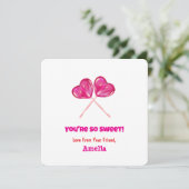 かわいいピンクの棒つきキャンデーハートバレンタインデーの挨拶 招待状 (スタンド正面)