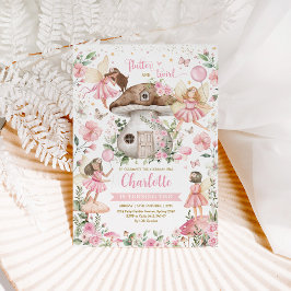 かわいいピンクの森の妖精の庭の少女の誕生日 招待状