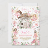 かわいいピンクの森の妖精の庭の少女の誕生日 招待状 (正面)