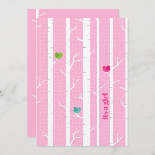 かわいいピンクの森の赤ちゃん女の子シャワー 招待状 (正面/裏面)