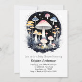 かわいいピンクの森の魔法キノコ女の子の赤ちゃんシャワー 招待状 (正面)