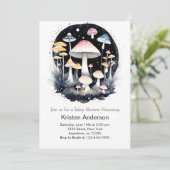 かわいいピンクの森の魔法キノコ女の子の赤ちゃんシャワー 招待状 (スタンド正面)