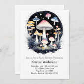 かわいいピンクの森の魔法キノコ女の子の赤ちゃんシャワー 招待状 (正面/裏面)