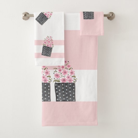 かわいいピンクの植木鉢フローラ水色 バスタオルセット (インサイチュ)