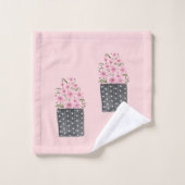 かわいいピンクの植木鉢フローラ水色 バスタオルセット (ウォッシュタオル)