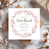 かわいいピンクの植物性のイースターブランチ 招待状