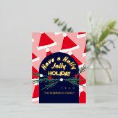 かわいいピンクの楽しいホリデー クリスマスグリーティング 箔シーズンポストカード (立ち正面)