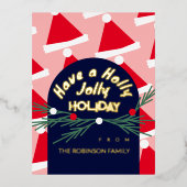 かわいいピンクの楽しいホリデー クリスマスグリーティング 箔シーズンポストカード (正面)