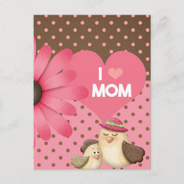 かわいいピンクの母親と子供のバーディーフローラ母の日 シーズンポストカード