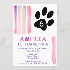 かわいいピンクの水の色のストローク子供の誕生日パーティー 招待状