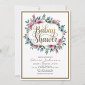 かわいいピンクの水の色の花のベビーシャワー 招待状 (正面)