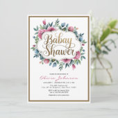 かわいいピンクの水の色の花のベビーシャワー 招待状 (スタンド正面)