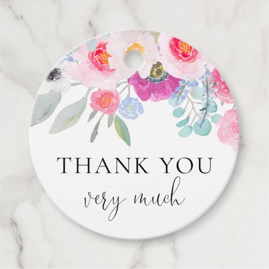 かわいいピンクの水彩アネモネ 感謝を込めて フェイバータグ (正面)