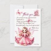 かわいいピンクの水彩ガーリーなお城の妖精プリンセス サンキューカード (正面)